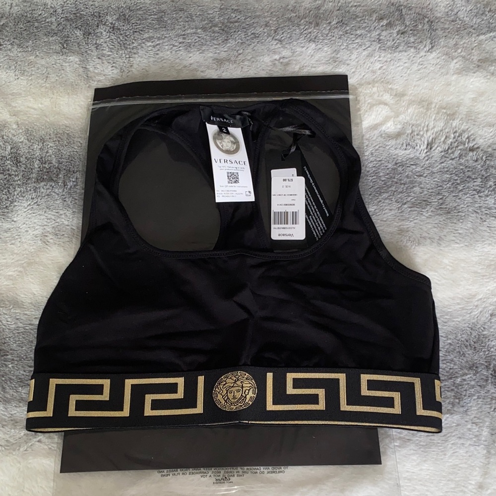 Versace Black Sports Bra with Gold Detailing